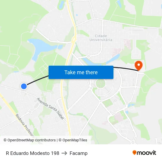 R Eduardo Modesto 198 to Facamp map
