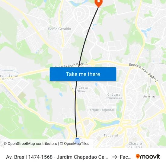 Av. Brasil 1474-1568 - Jardim Chapadao Campinas - SP Brasil to Facamp map