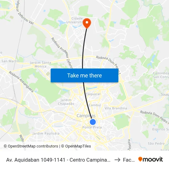 Av. Aquidaban 1049-1141 - Centro Campinas - SP 13015-210 Brasil to Facamp map