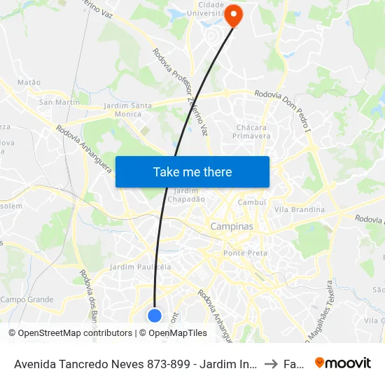 Avenida Tancredo Neves 873-899 - Jardim Indianopolis Campinas - SP Brasil to Facamp map