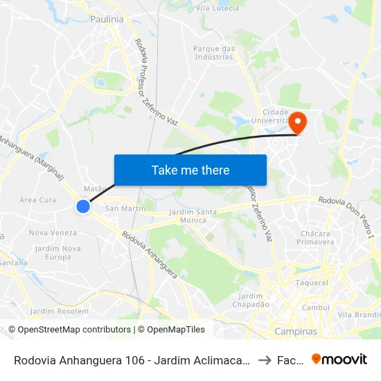 Rodovia Anhanguera 106 - Jardim Aclimacao Campinas - SP Brasil to Facamp map