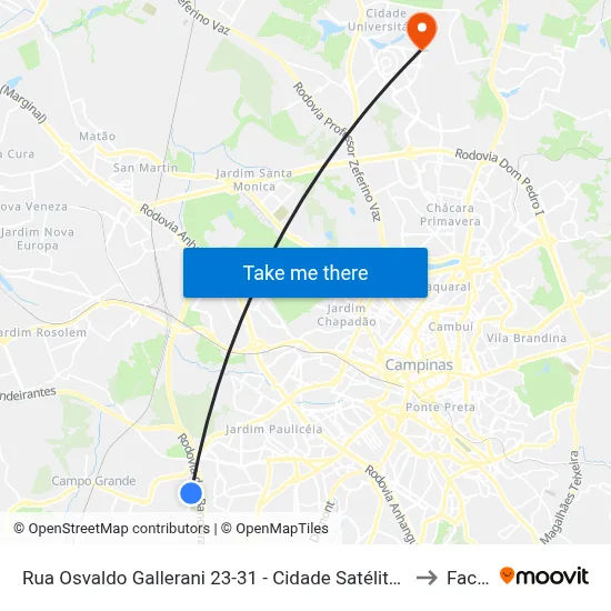 Rua Osvaldo Gallerani 23-31 - Cidade Satélite Íris Campinas - SP Brasil to Facamp map