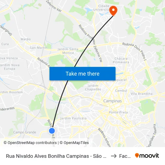 Rua Nivaldo Alves Bonilha Campinas - São Paulo 13059 Brasil to Facamp map