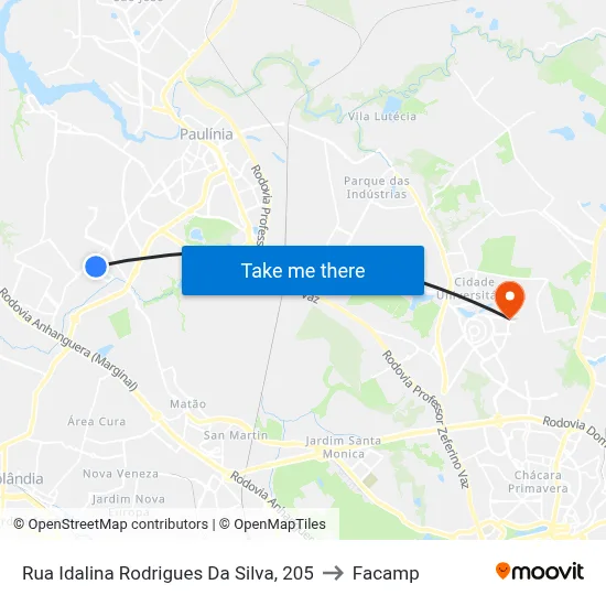 Rua Idalina Rodrigues Da Silva, 205 to Facamp map