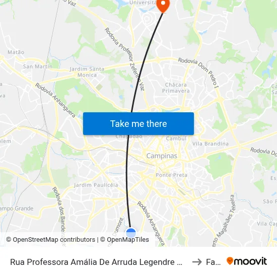 Rua Professora Amália De Arruda Legendre Martini Campinas - São Paulo 13051 Brasil to Facamp map