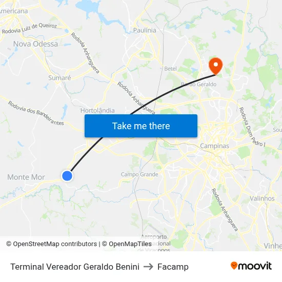 Terminal Vereador Geraldo Benini to Facamp map