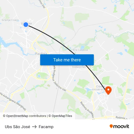 Ubs São José to Facamp map