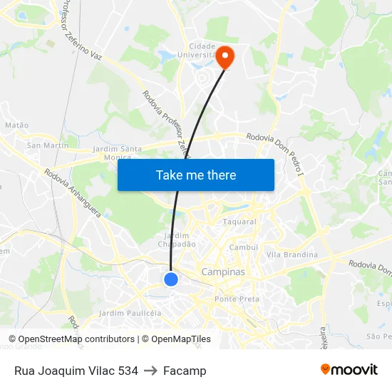 Rua Joaquim Vilac 534 to Facamp map