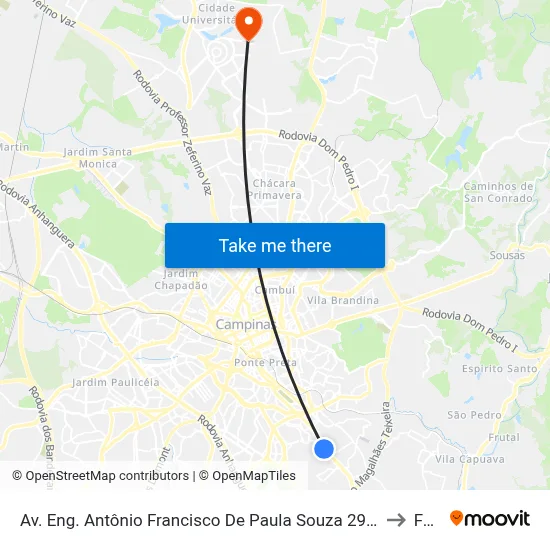 Av. Eng. Antônio Francisco De Paula Souza 2940 - Jardim São Vicente Campinas - SP 13044-502 Brasil to Facamp map