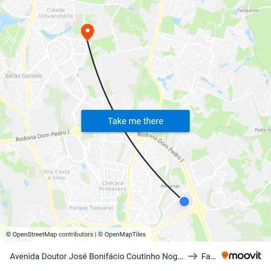 Avenida Doutor José Bonifácio Coutinho Nogueira Campinas - São Paulo 13091 Brasil to Facamp map