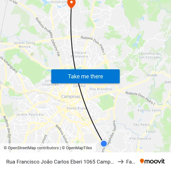 Rua Francisco João Carlos Eberi 1065 Campinas - São Paulo 13045-160 Brasil to Facamp map
