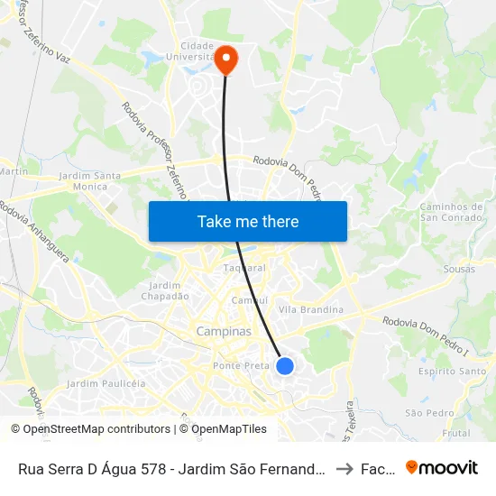 Rua Serra D Água 578 - Jardim São Fernando Campinas - SP Brasil to Facamp map