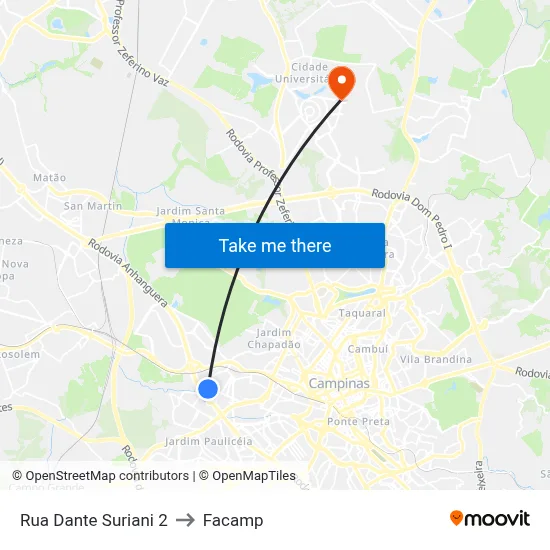 Rua Dante Suriani 2 to Facamp map