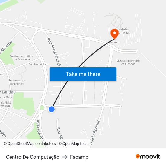 Centro De Computação to Facamp map