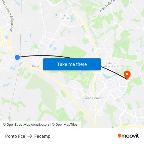 Ponto Fca to Facamp map