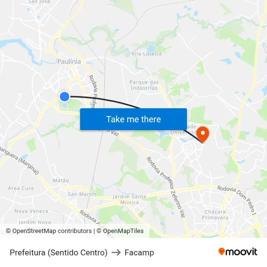 Prefeitura (Sentido Centro) to Facamp map