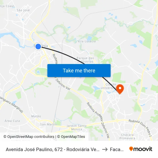 Avenida José Paulino, 672 - Rodoviária Velha to Facamp map
