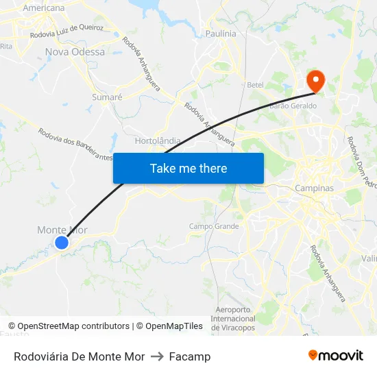 Rodoviária De Monte Mor to Facamp map