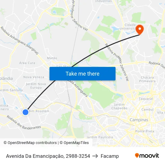 Avenida Da Emancipação, 2988-3254 to Facamp map