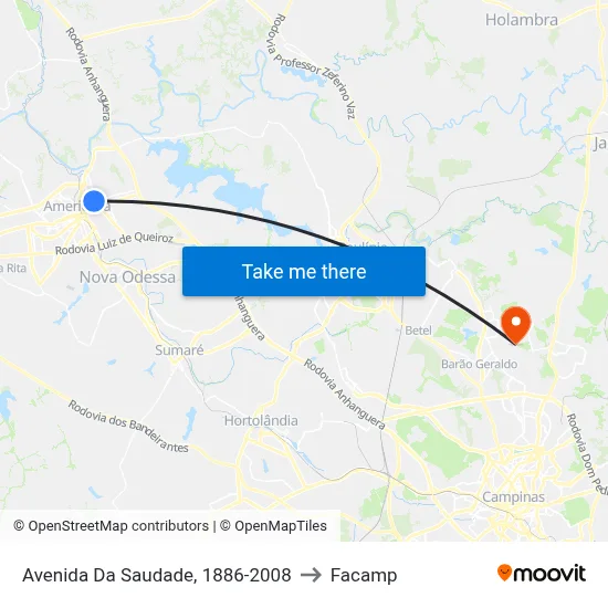 Avenida Da Saudade, 1886-2008 to Facamp map