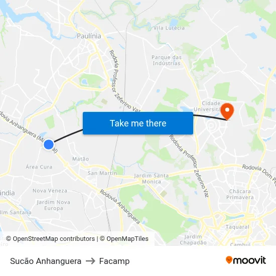 Sucão Anhanguera to Facamp map