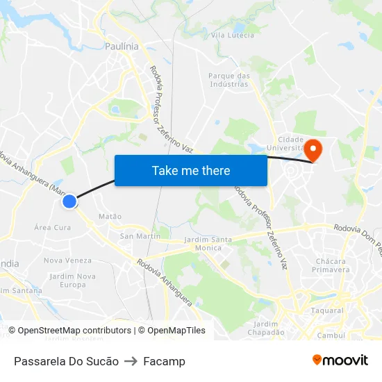 Passarela Do Sucão to Facamp map