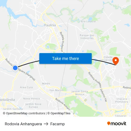 Rodovia Anhanguera to Facamp map