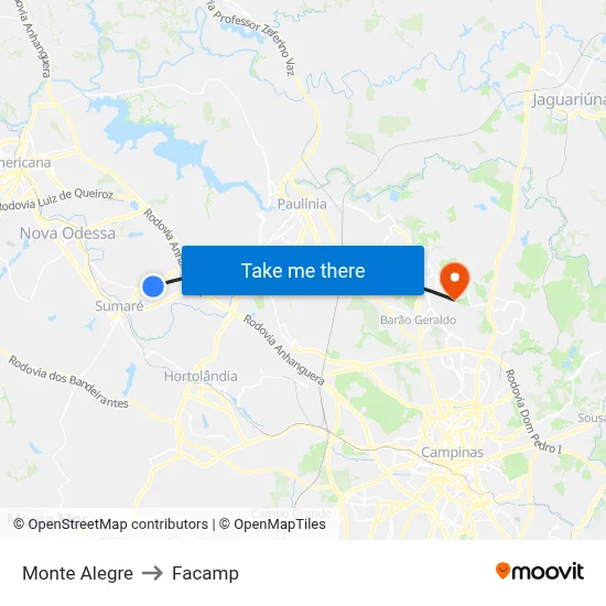 Monte Alegre to Facamp map
