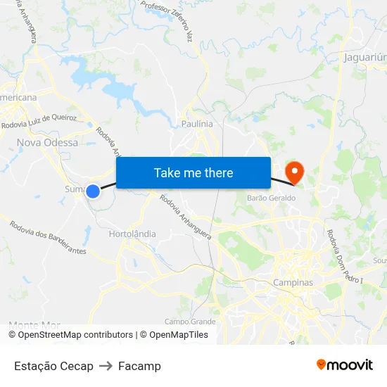 Estação Cecap to Facamp map