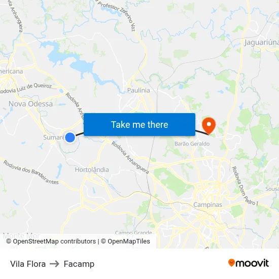 Vila Flora to Facamp map