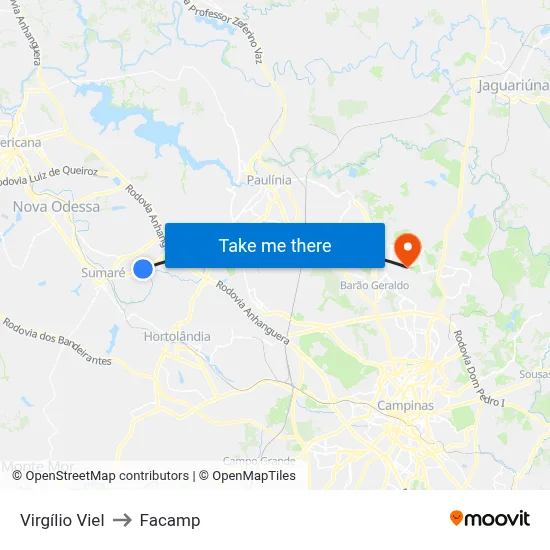 Virgílio Viel to Facamp map