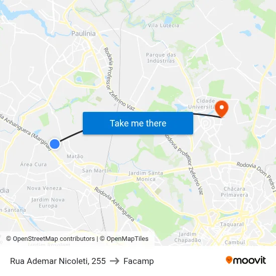 Rua Ademar Nicoleti, 255 to Facamp map