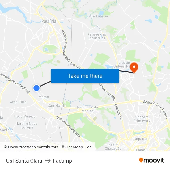 Usf Santa Clara to Facamp map