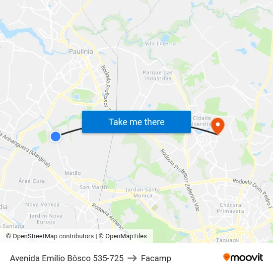 Avenida Emílio Bôsco 535-725 to Facamp map
