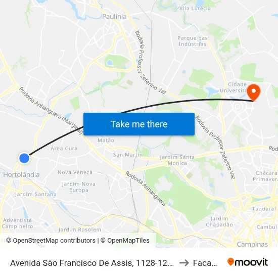 Avenida São Francisco De Assis, 1128-1264 to Facamp map