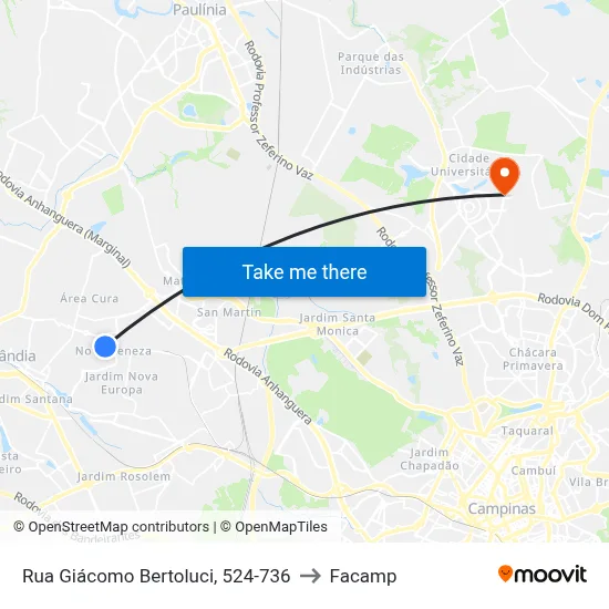 Rua Giácomo Bertoluci, 524-736 to Facamp map
