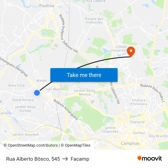 Rua Alberto Bôsco, 545 to Facamp map