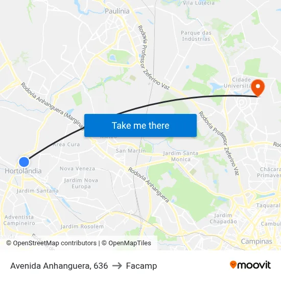 Avenida Anhanguera, 636 to Facamp map