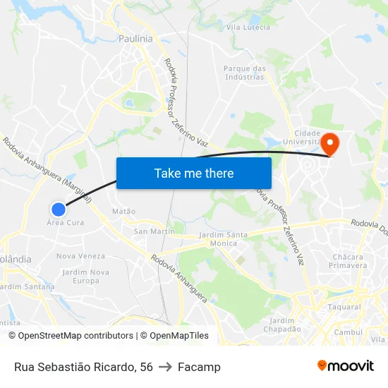 Rua Sebastião Ricardo, 56 to Facamp map