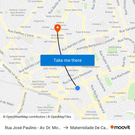 Rua José Paulino - Av. Dr. Moraes Sales to Maternidade De Campinas map