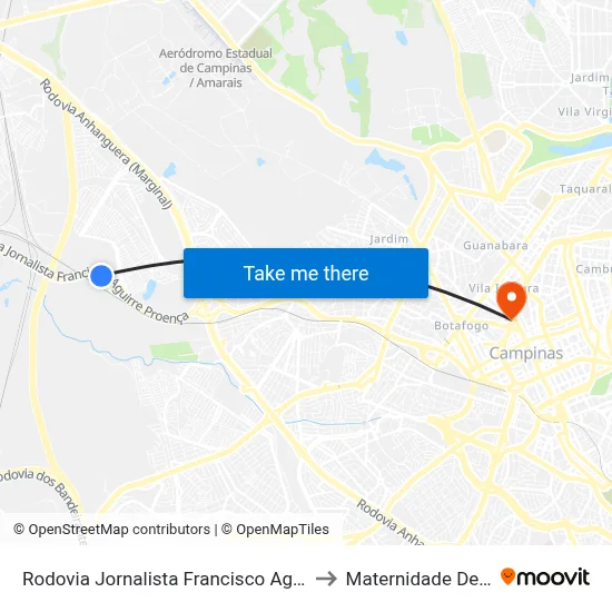 Rodovia Jornalista Francisco Aguirre Proença, 1215 to Maternidade De Campinas map