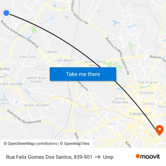 Rua Felix Gomes Dos Santos, 839-901 to Unip map