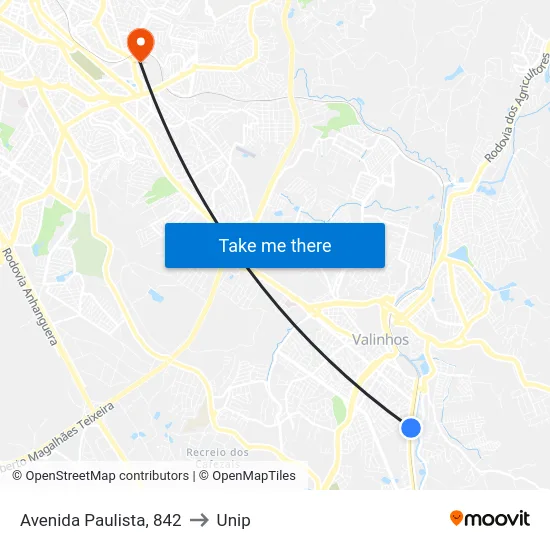 Avenida Paulista, 842 to Unip map