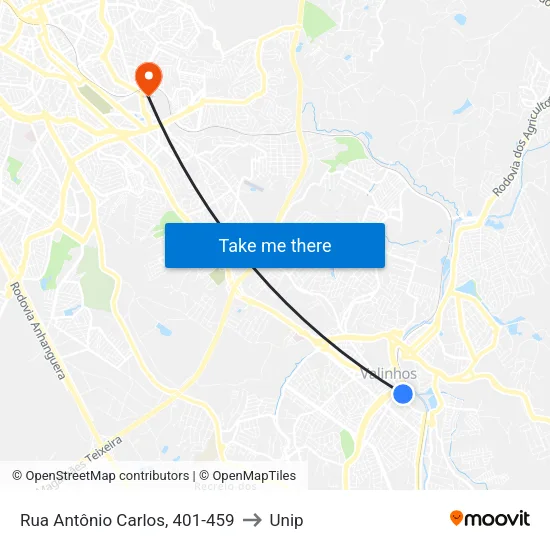 Rua Antônio Carlos, 401-459 to Unip map