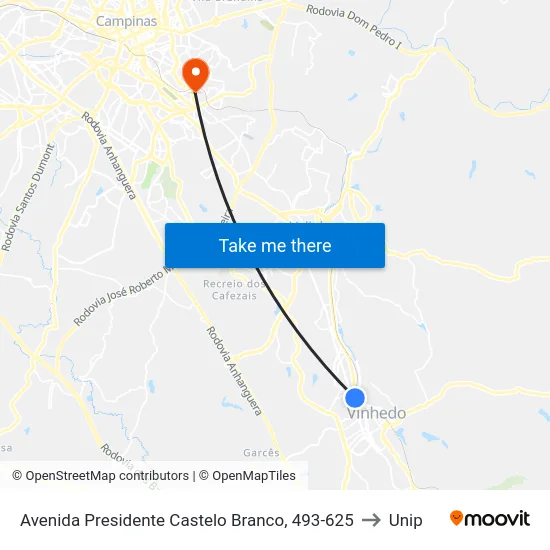 Avenida Presidente Castelo Branco, 493-625 to Unip map