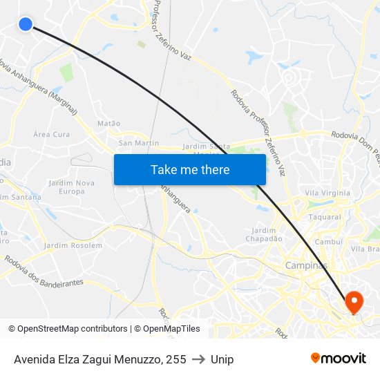 Avenida Elza Zagui Menuzzo, 255 to Unip map