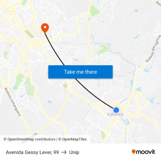 Avenida Gessy Lever, 99 to Unip map