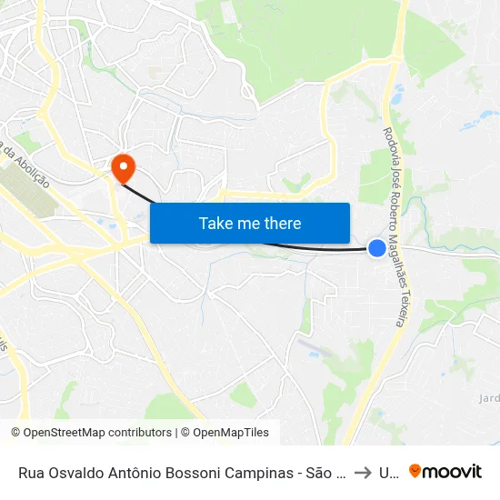 Rua Osvaldo Antônio Bossoni Campinas - São Paulo 13101 Brasil to Unip map