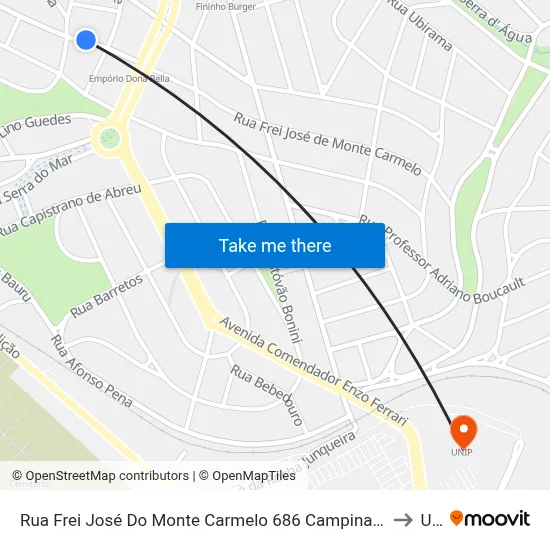 Rua Frei José Do Monte Carmelo 686 Campinas - São Paulo 13026-461 Brasil to Unip map