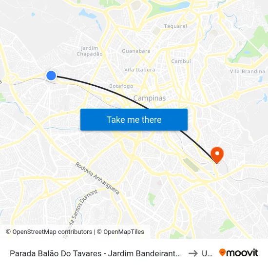 Parada Balão Do Tavares - Jardim Bandeirantes, Campinas to Unip map